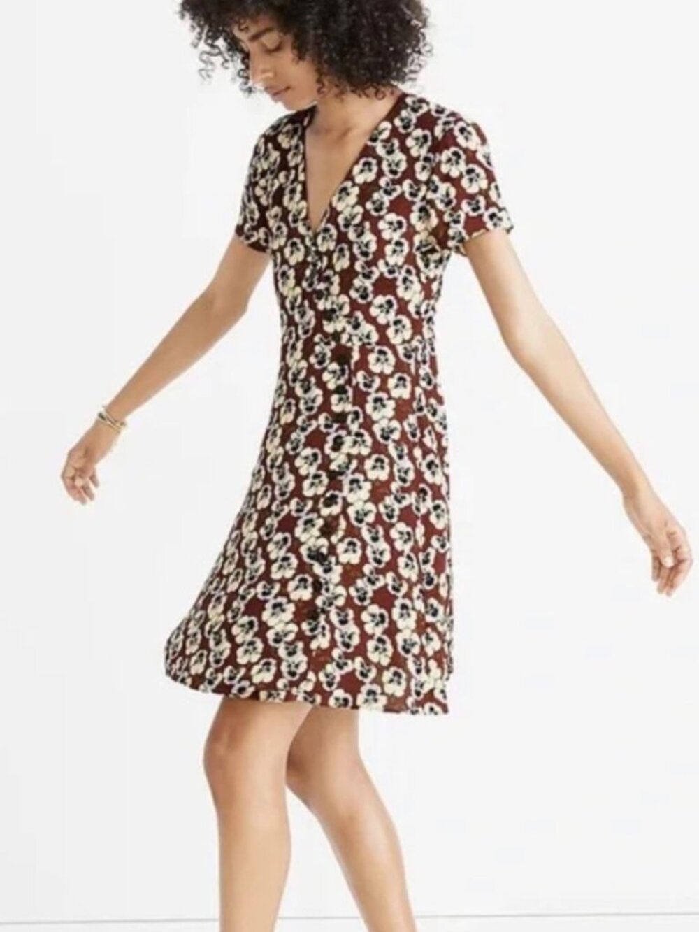 Madewell Button-Wrap Dress in Viola Floral Dusty Burgundy Mini dress Sz 4 Small